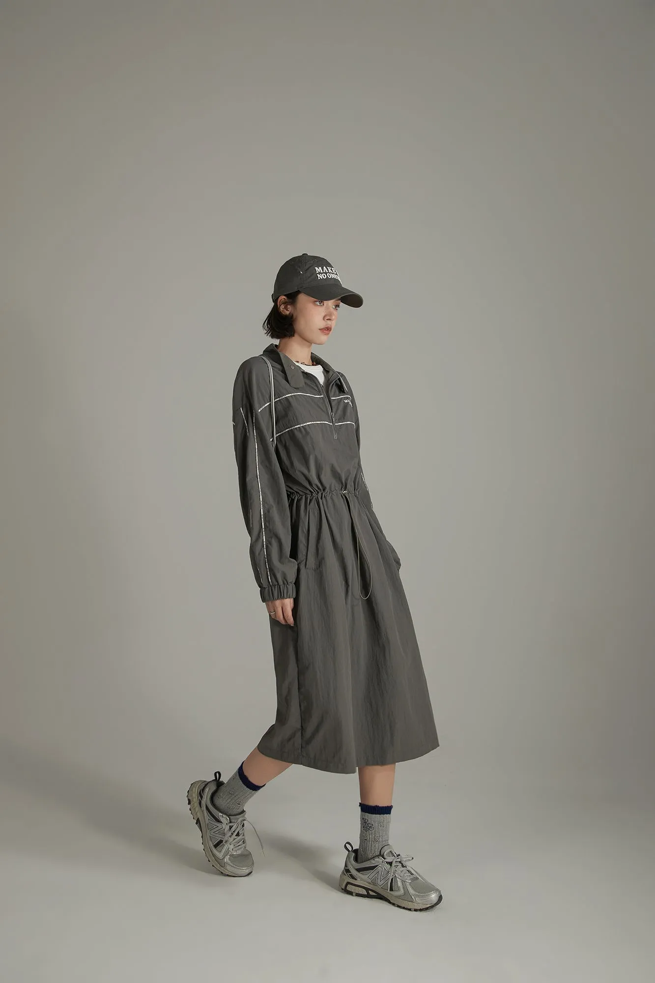 Half Zip-Up Elastic Long Dress