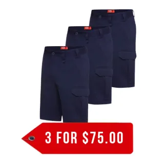Hard Yakka Core Relaxed Fit Cotton Cargo Drill Short (Y05620-1)-3 Pack