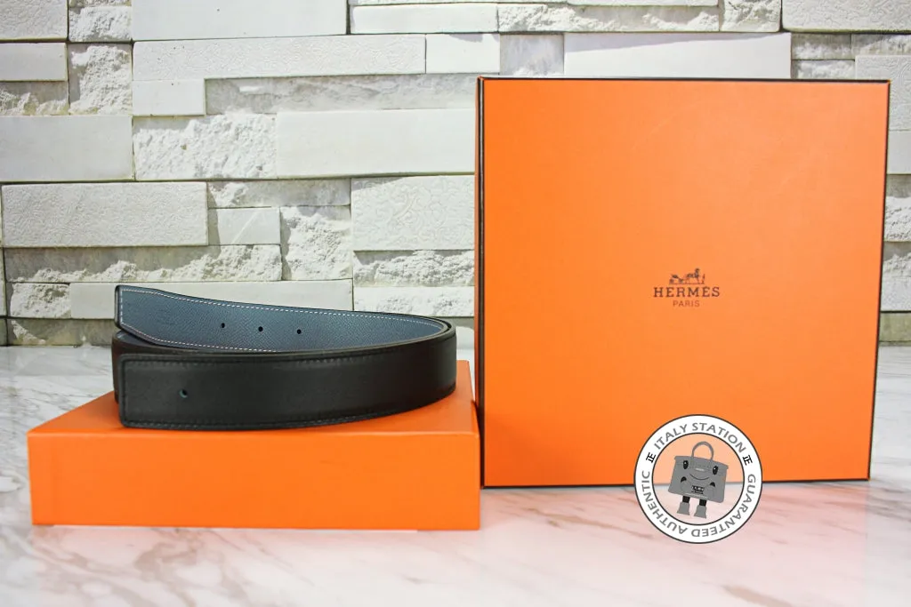 Hermes Reversible  32 MM Black/blue Jeans Swift 75 Belts