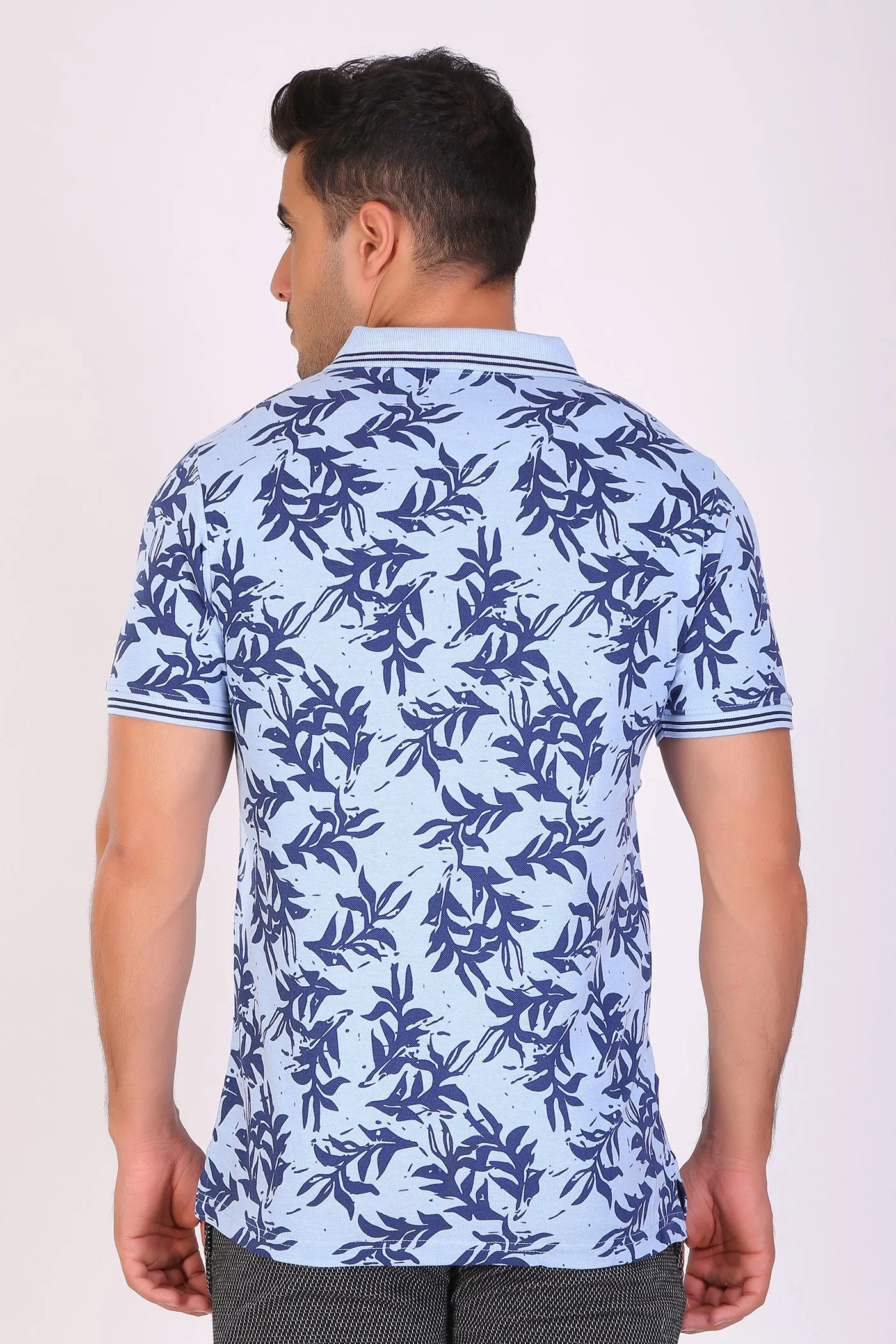 HiFlyers Men Slim Fit Printed Collar Tshirts Blue