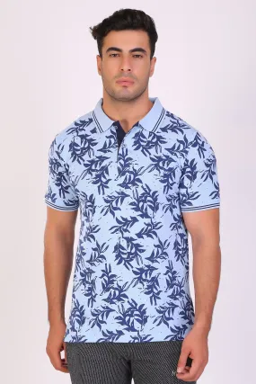 HiFlyers Men Slim Fit Printed Collar Tshirts Blue