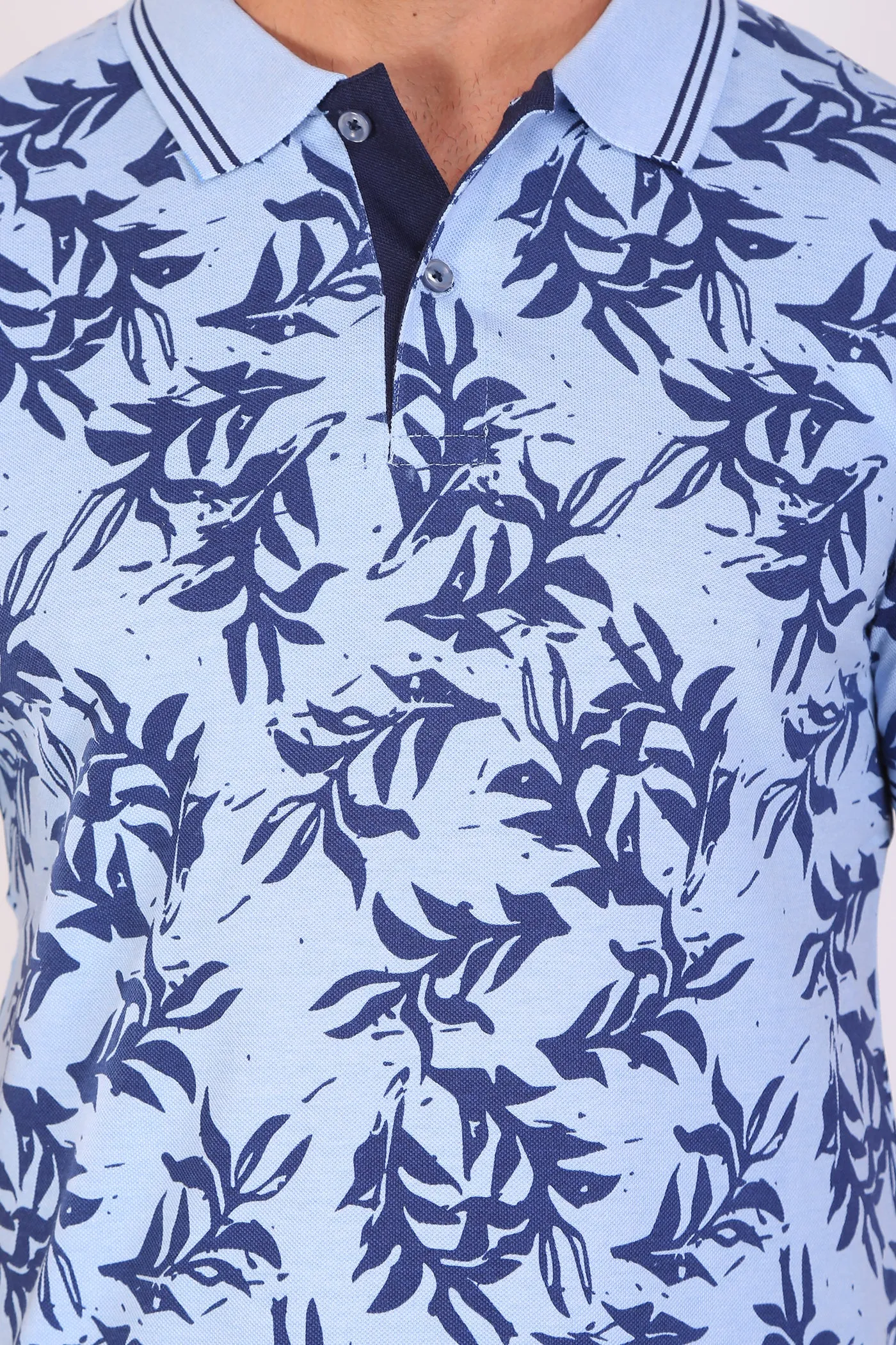HiFlyers Men Slim Fit Printed Collar Tshirts Blue