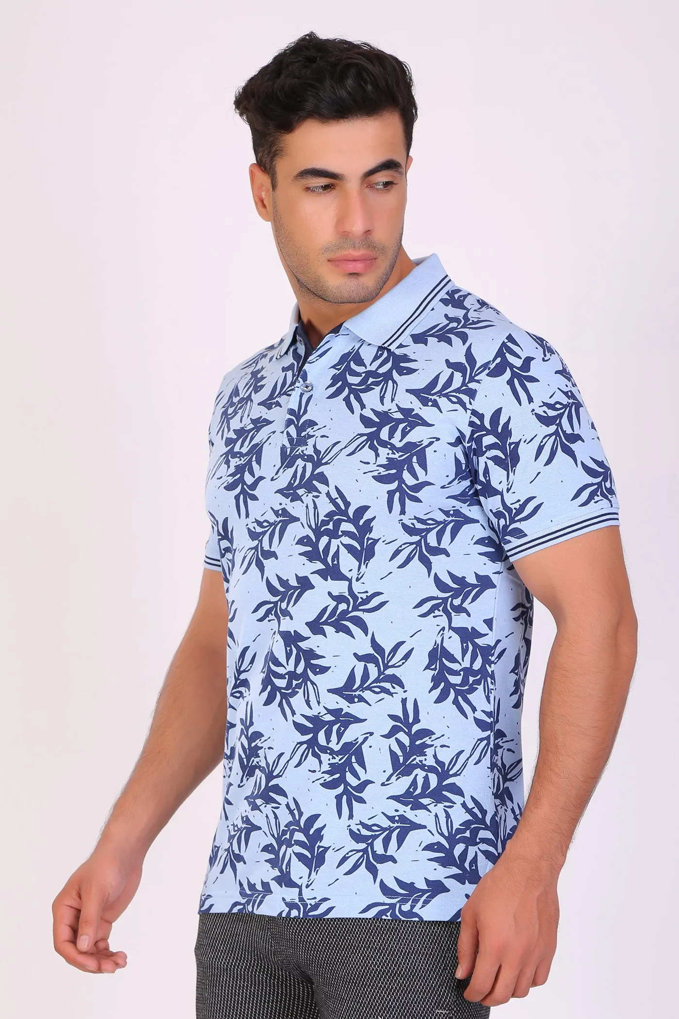 HiFlyers Men Slim Fit Printed Collar Tshirts Blue