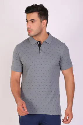 HiFlyers Men Slim Fit Printed Collar Tshirts Grey