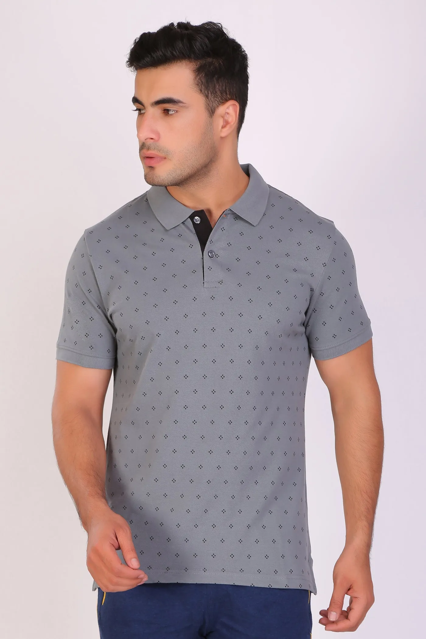 HiFlyers Men Slim Fit Printed Collar Tshirts Grey