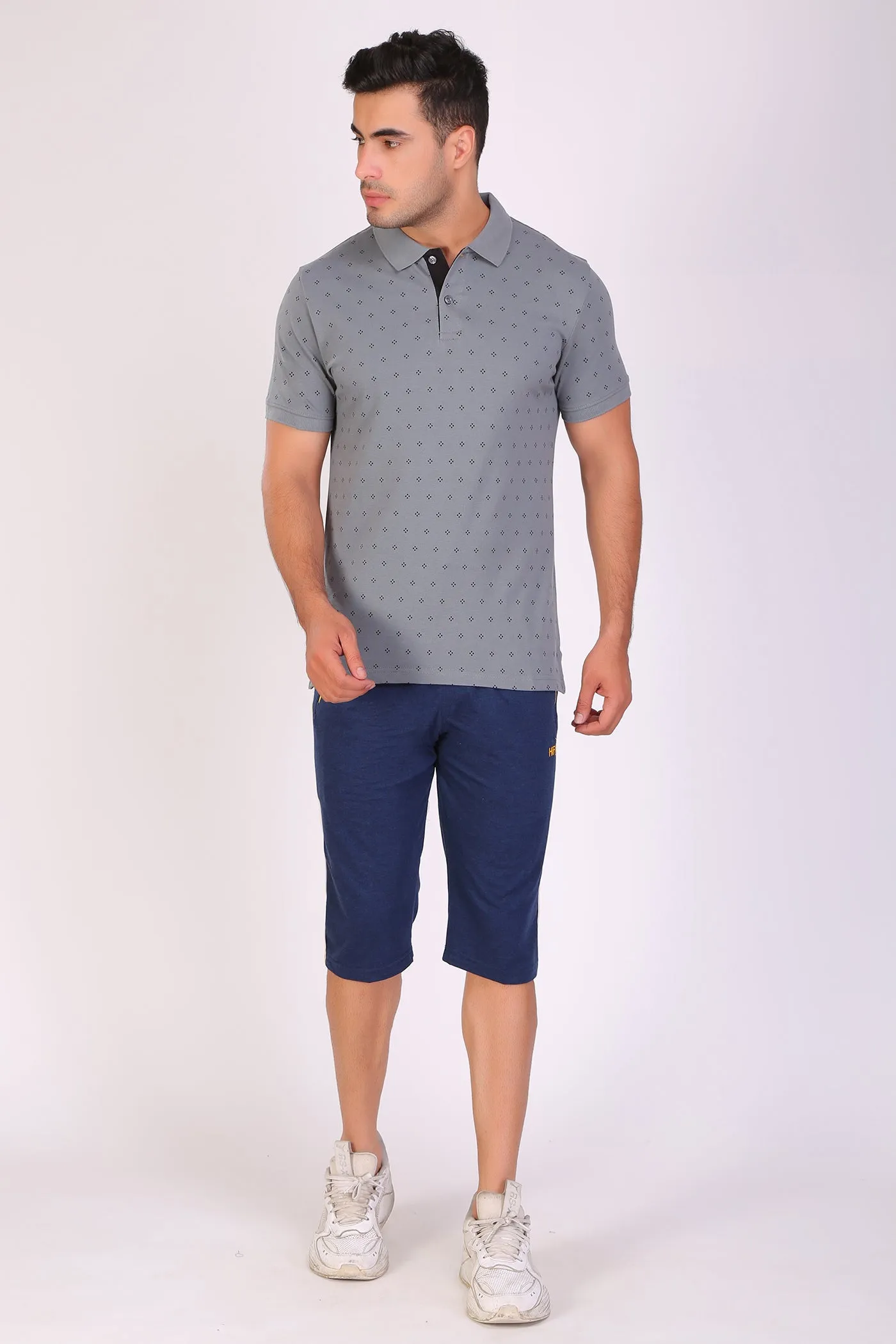 HiFlyers Men Slim Fit Printed Collar Tshirts Grey