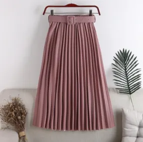 High-Waist Pleated Skirt with Belt