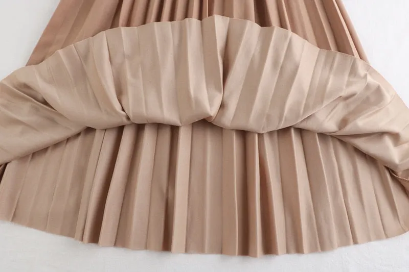 High-Waist Pleated Skirt with Belt
