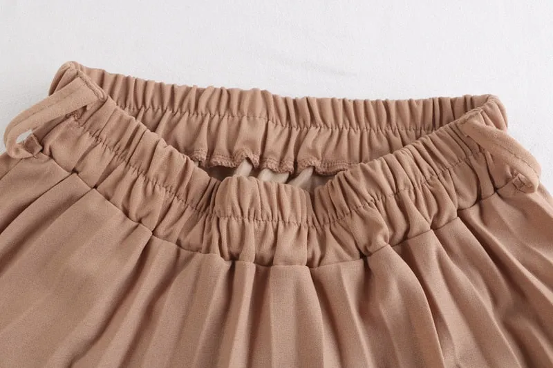 High-Waist Pleated Skirt with Belt