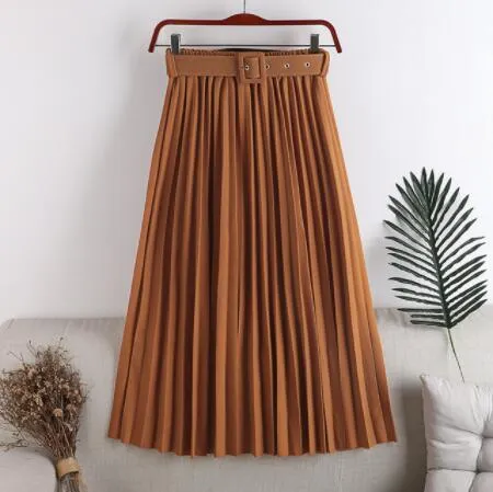 High-Waist Pleated Skirt with Belt