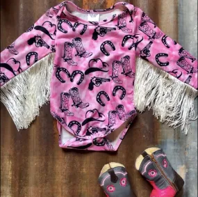 Horseshoe Cowgirl Long Sleeve Onesie (0-18M)