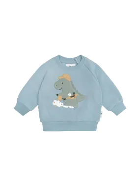 Huxbaby Construction Dino Sweatshirt Marine Blue