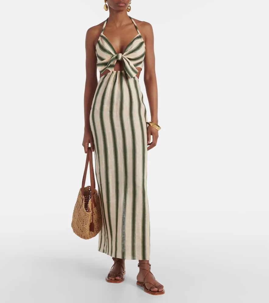 Johanna Ortiz Los Siete Mares striped cutout midi dress