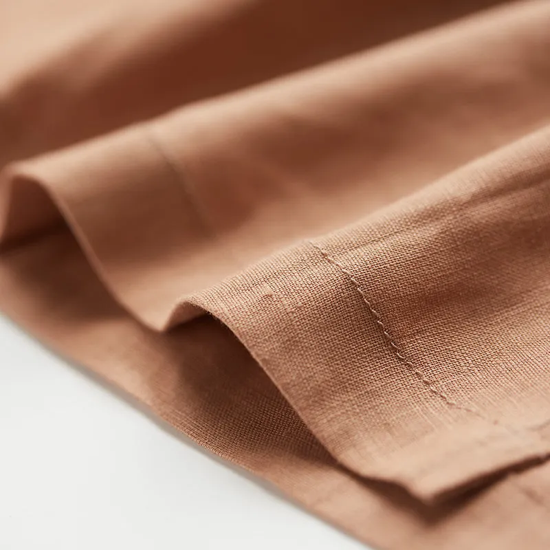Khaki Linen Women Dresses 3/4 Sleeves Spring Summer Women Dresses With Waist Belt XH9601