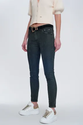 Khaki super skinny reversible pants with snake print