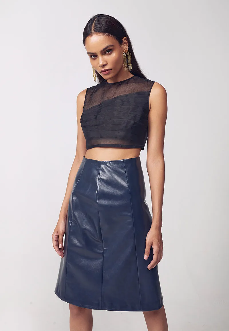 Leather Midi Skirt in Blue