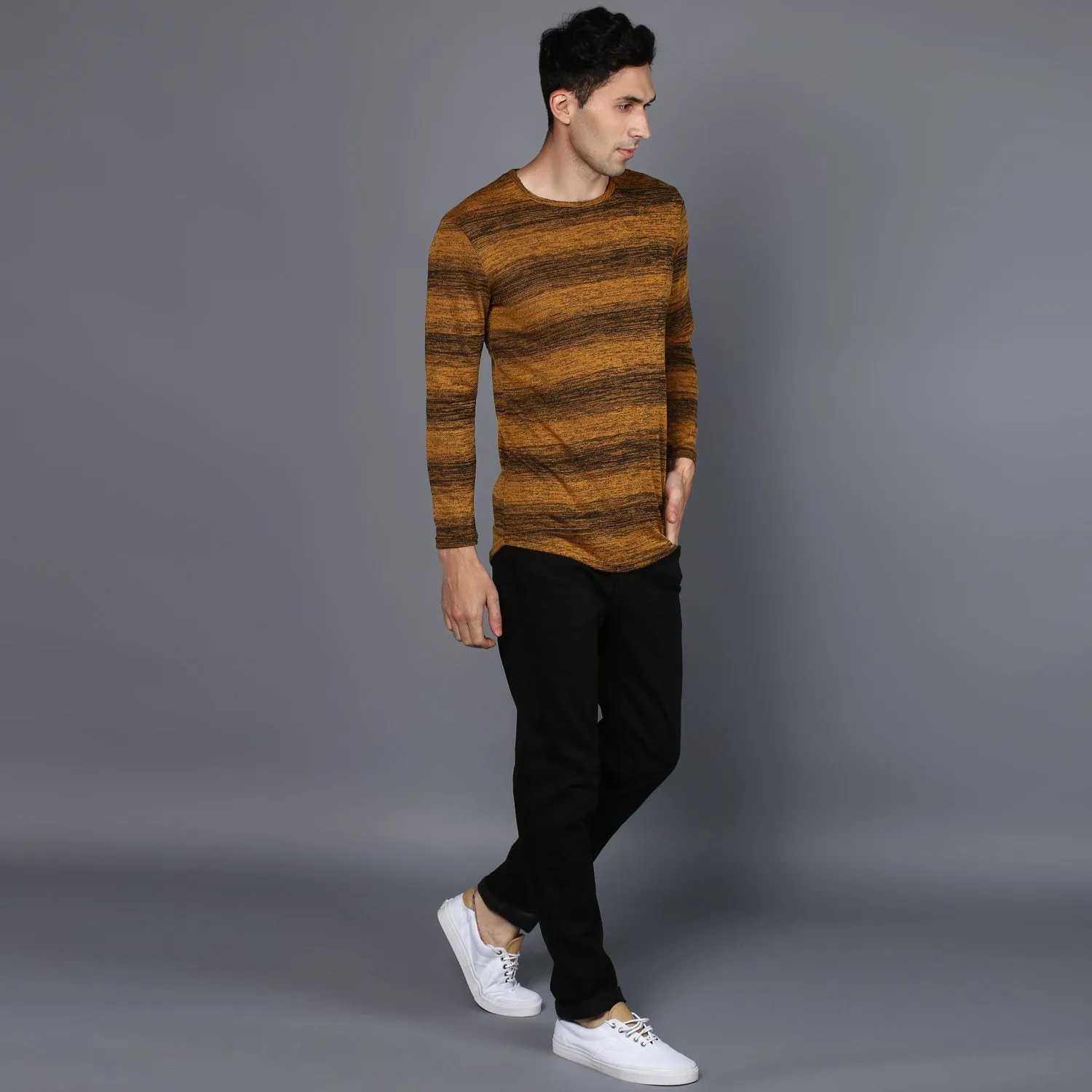 Long-Sleeved T-Shirt with  Melange Contrast stripe