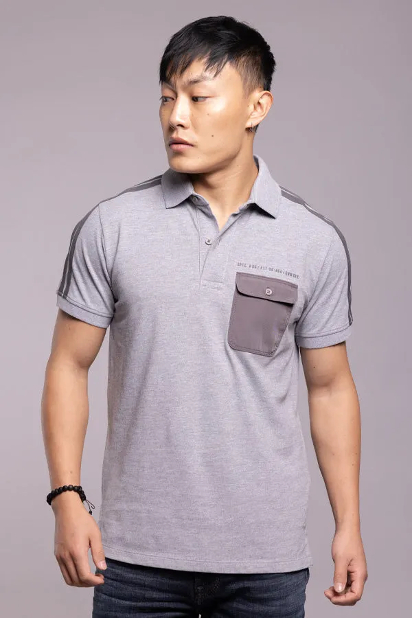 Med Grey Half Sleeves Pique Polo Tee