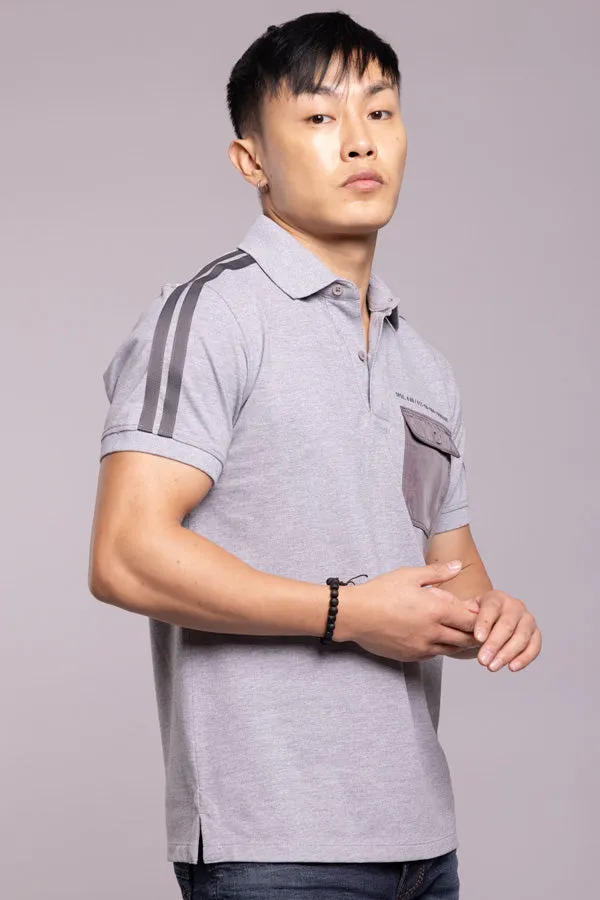 Med Grey Half Sleeves Pique Polo Tee