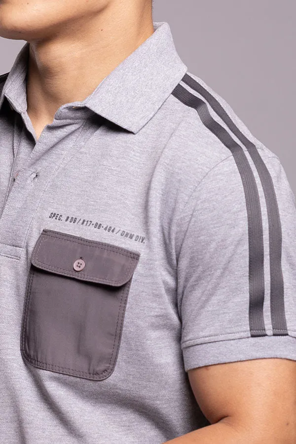 Med Grey Half Sleeves Pique Polo Tee