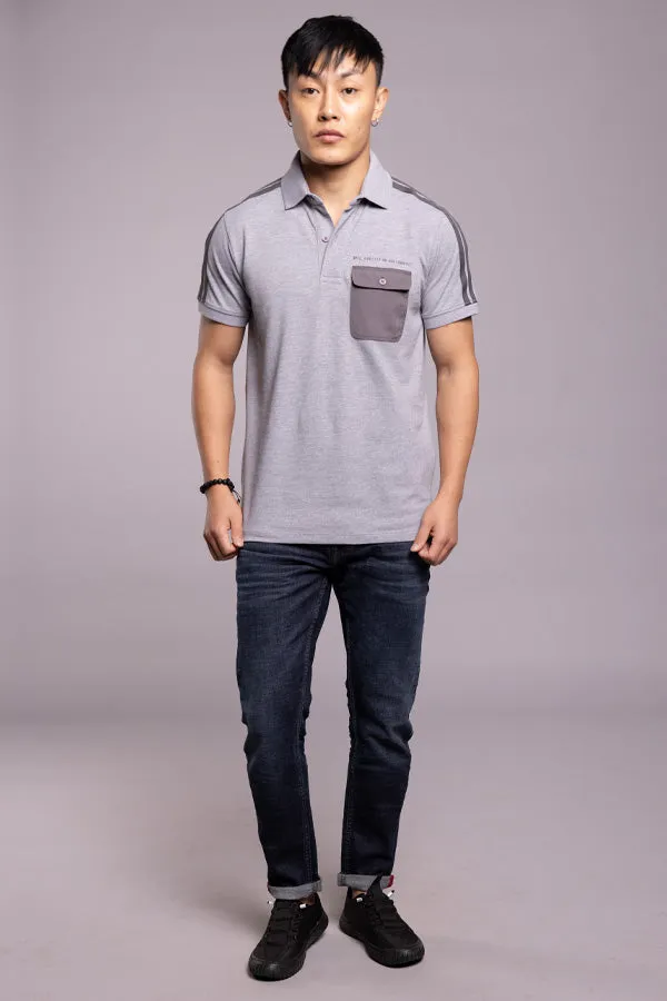 Med Grey Half Sleeves Pique Polo Tee