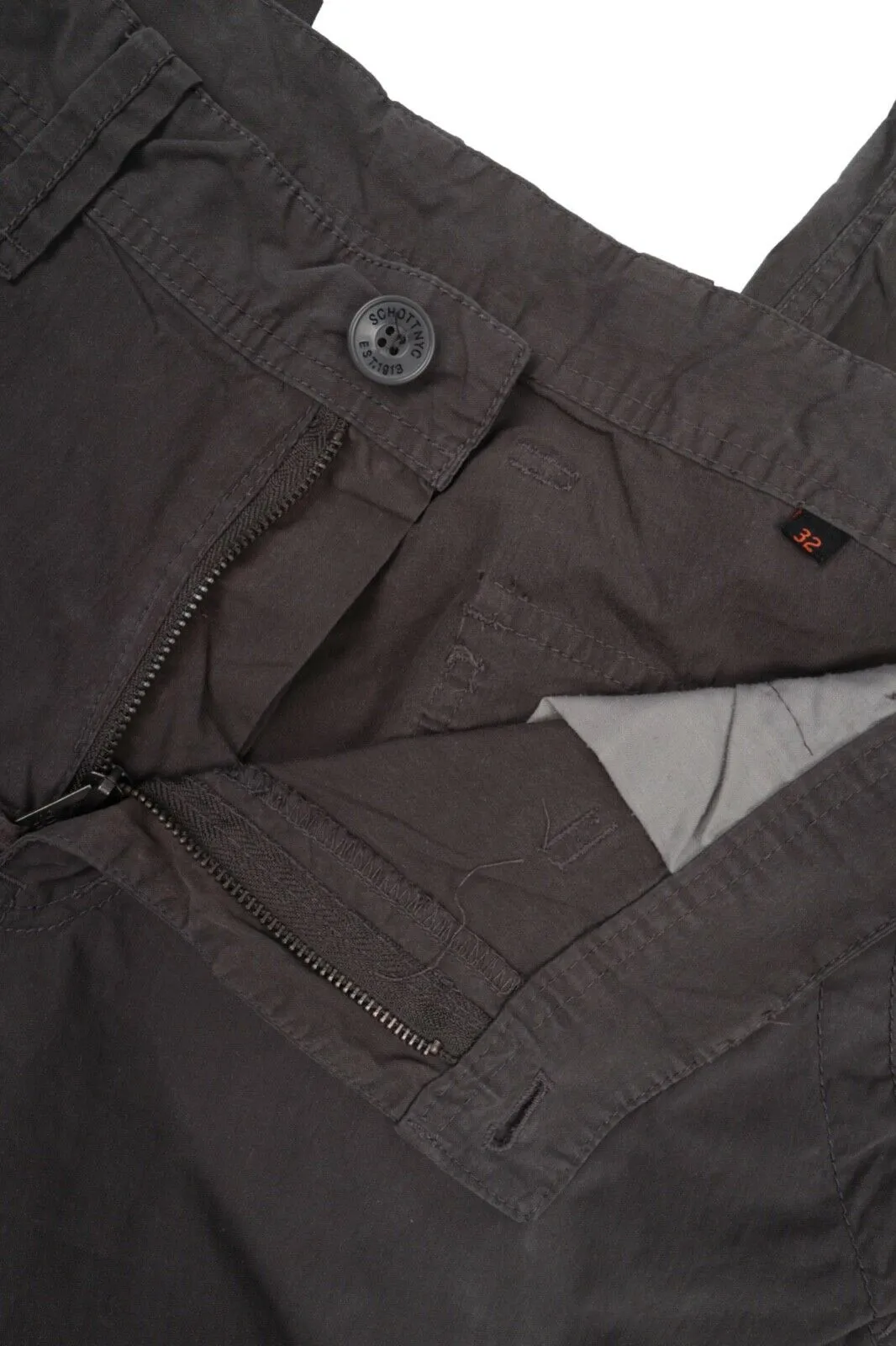 Men's SCHOTT NYC Grey Cotton Blend Military Cargo Pants Trousers Size 32