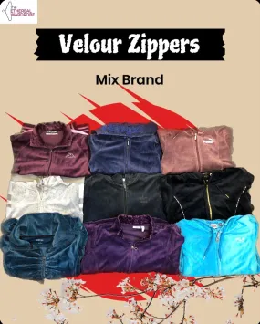 Mix Brand Velour Zipper Jacket Uppers including Tommy Hilfiger, Calvin Klein, Adidas, and Other Brands