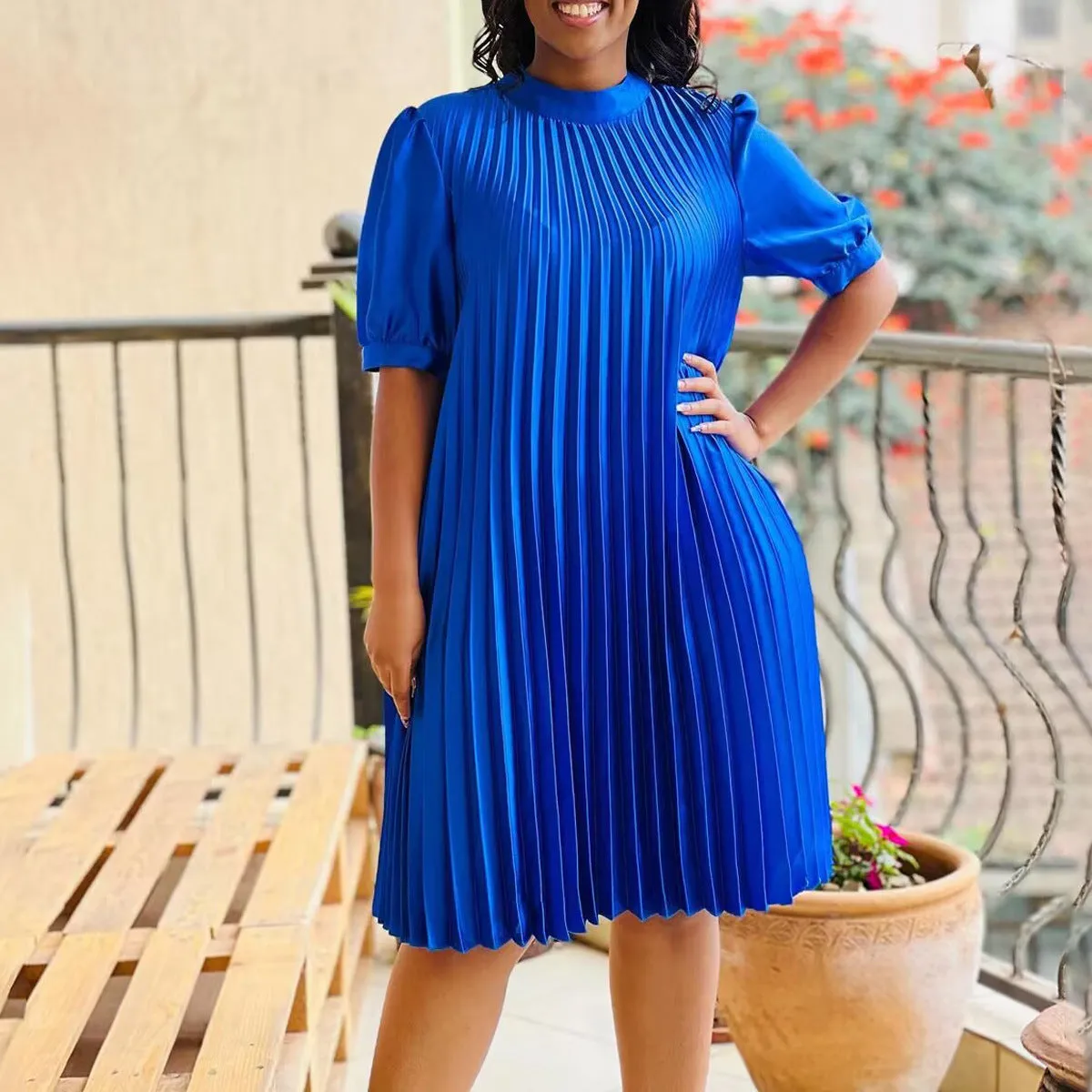 New Arrival Casual Tie Strap Pleated Dress