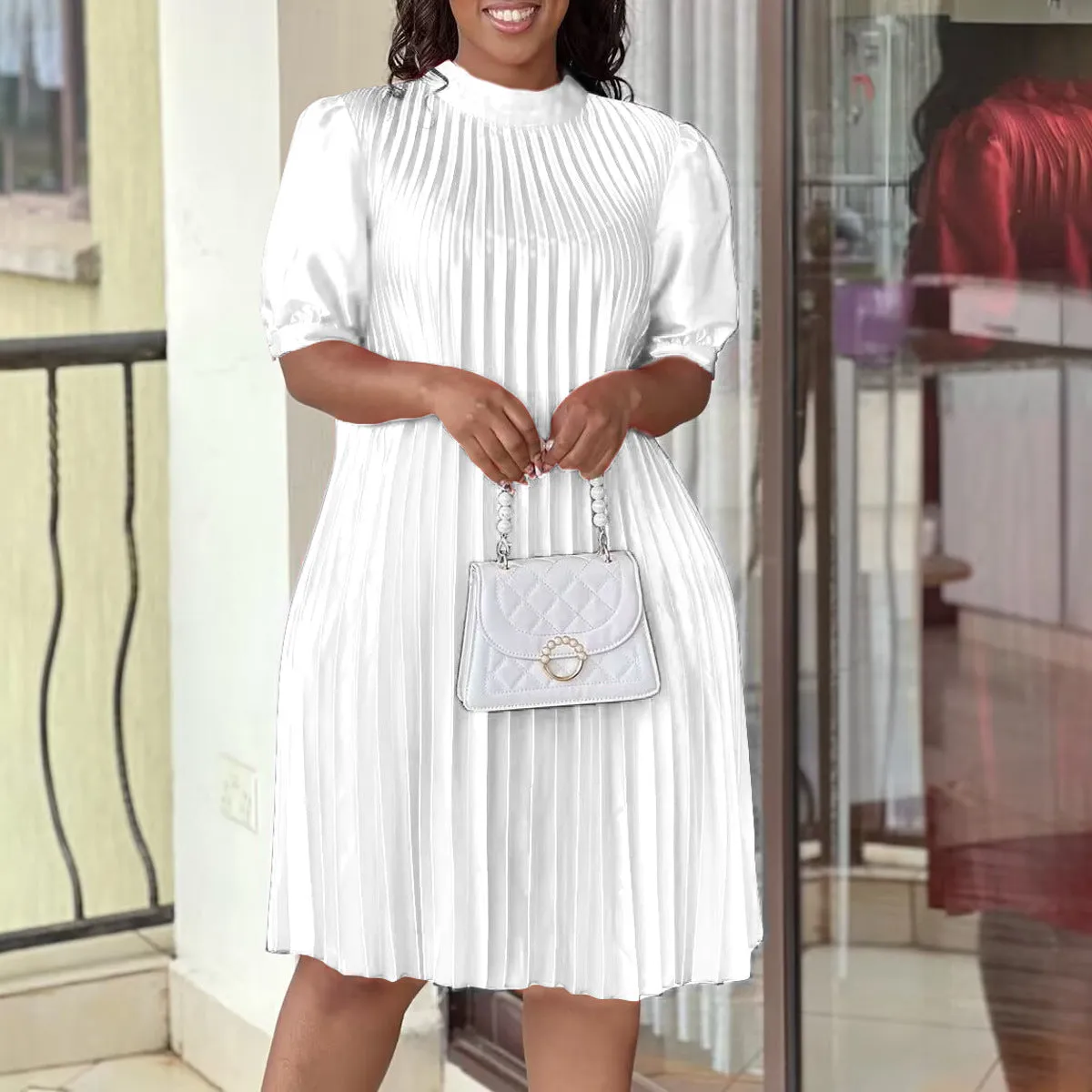 New Arrival Casual Tie Strap Pleated Dress