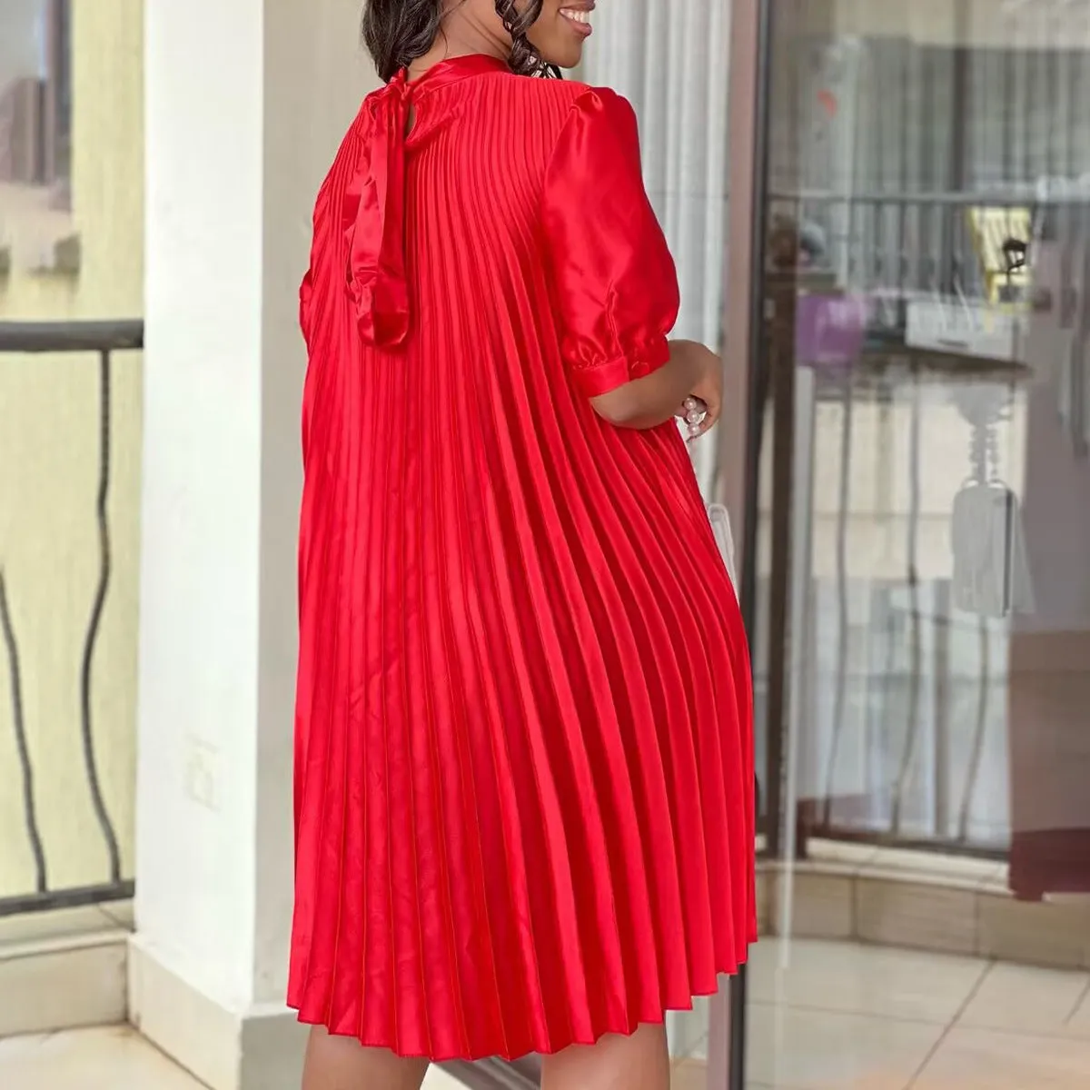 New Arrival Casual Tie Strap Pleated Dress