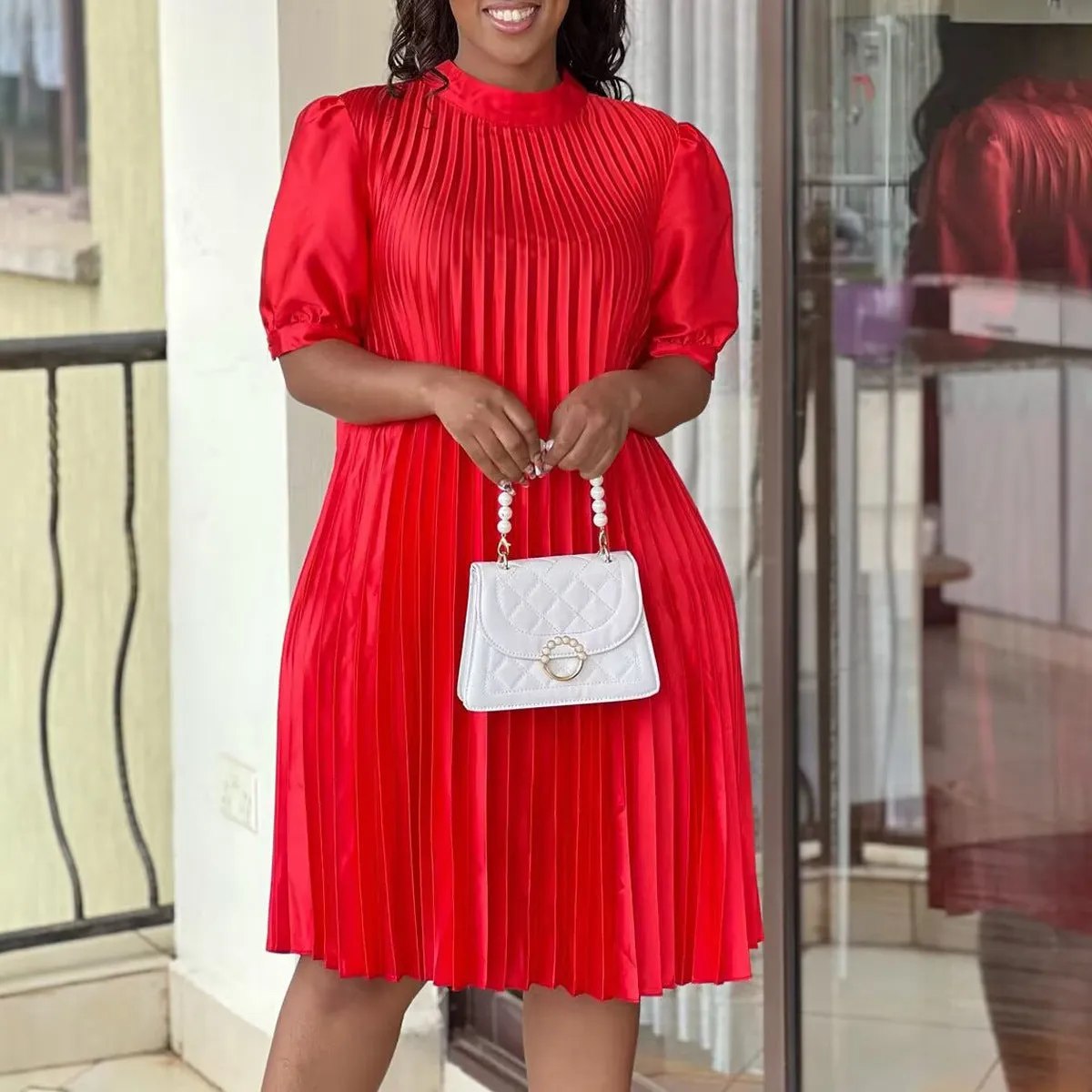 New Arrival Casual Tie Strap Pleated Dress