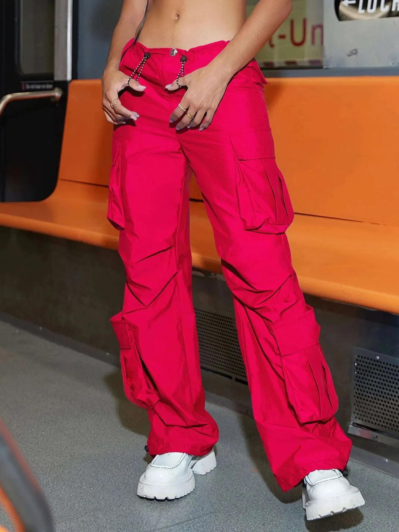 Plain High Waist Cargo Pants