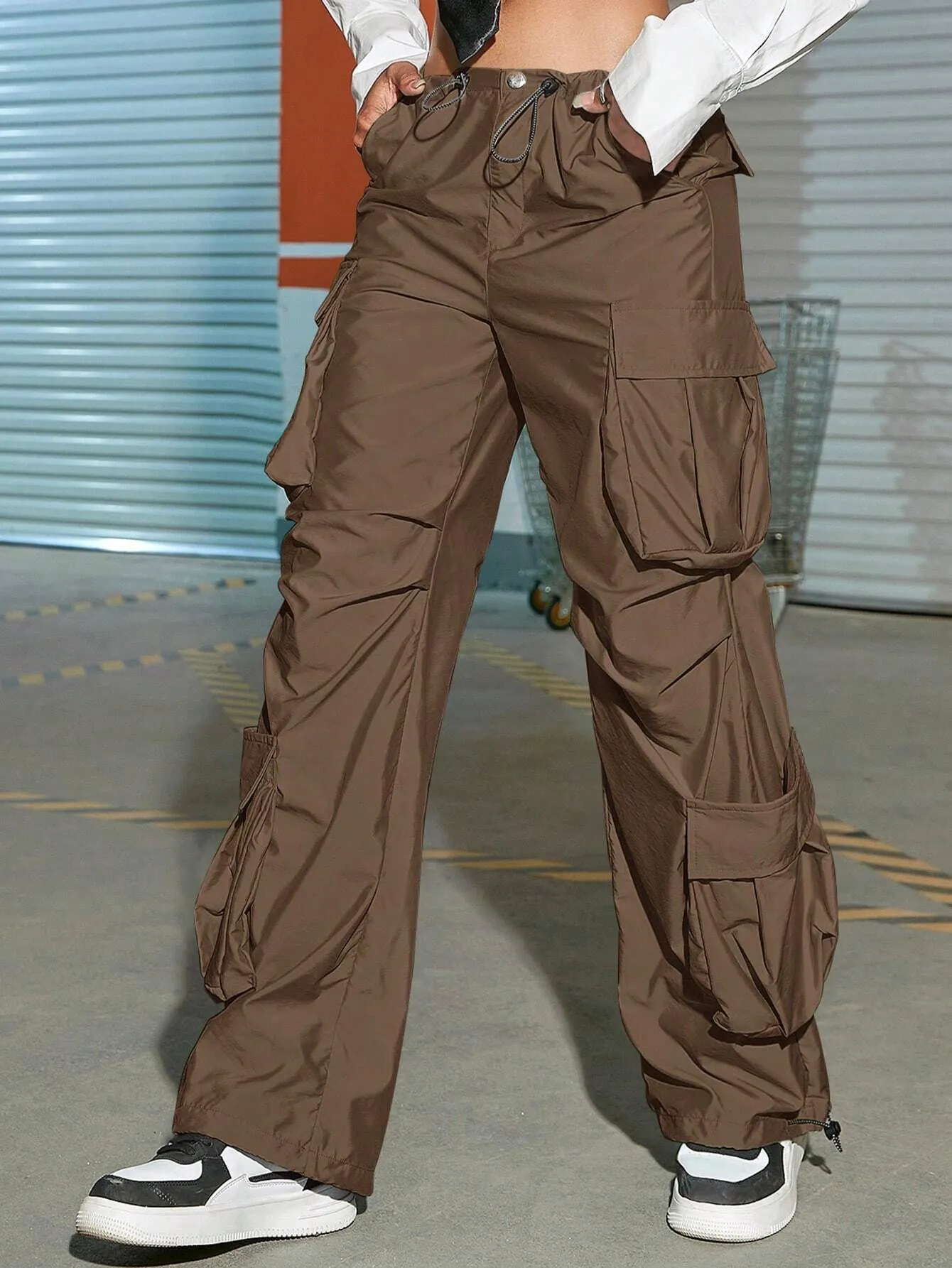 Plain High Waist Cargo Pants