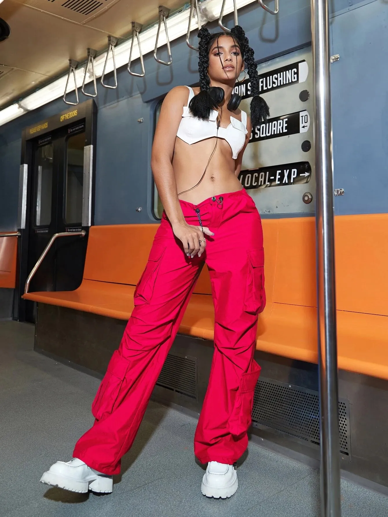 Plain High Waist Cargo Pants