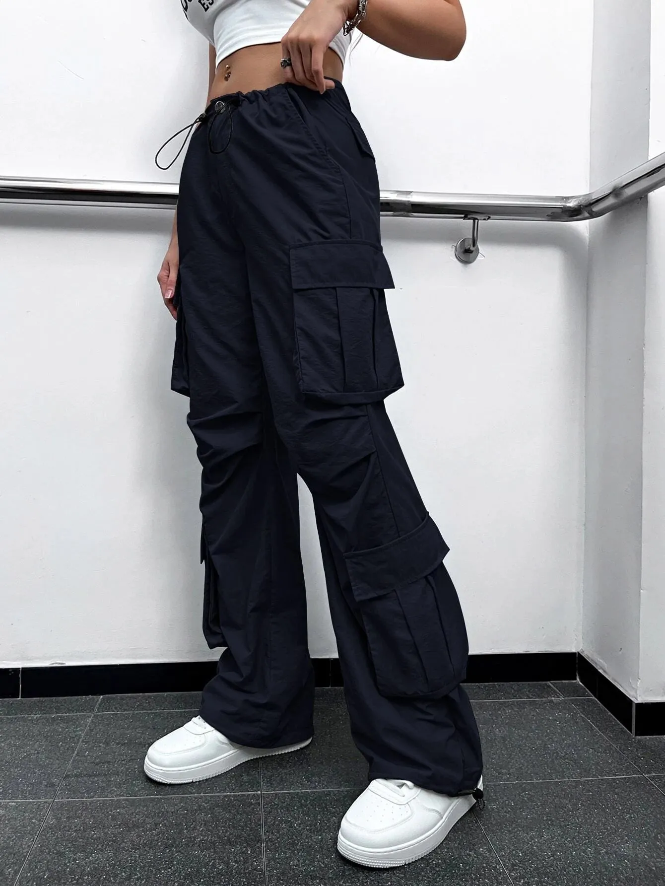 Plain High Waist Cargo Pants