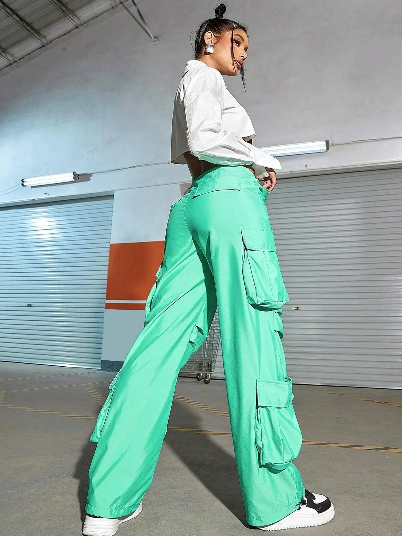 Plain High Waist Cargo Pants