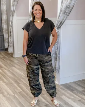 Pleated Linen Cargo Pants- Camo