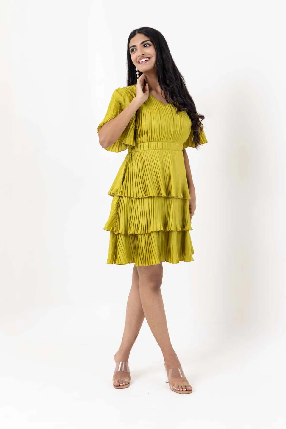 Pleats please party dress green