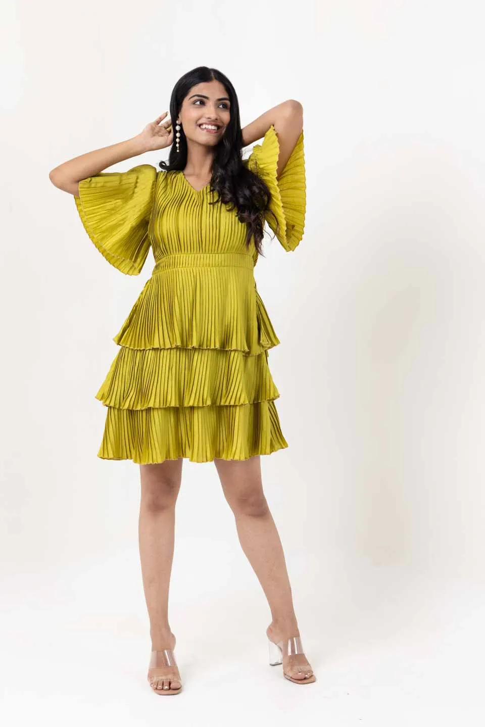 Pleats please party dress green