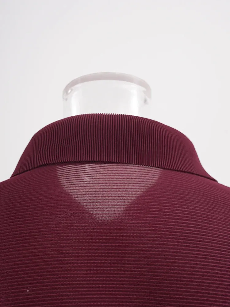 Plisse Pleated Blouse Long Sleeve Dress