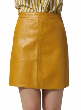 PU Leather Skirts Brief Pockets Back Zipper Faldas