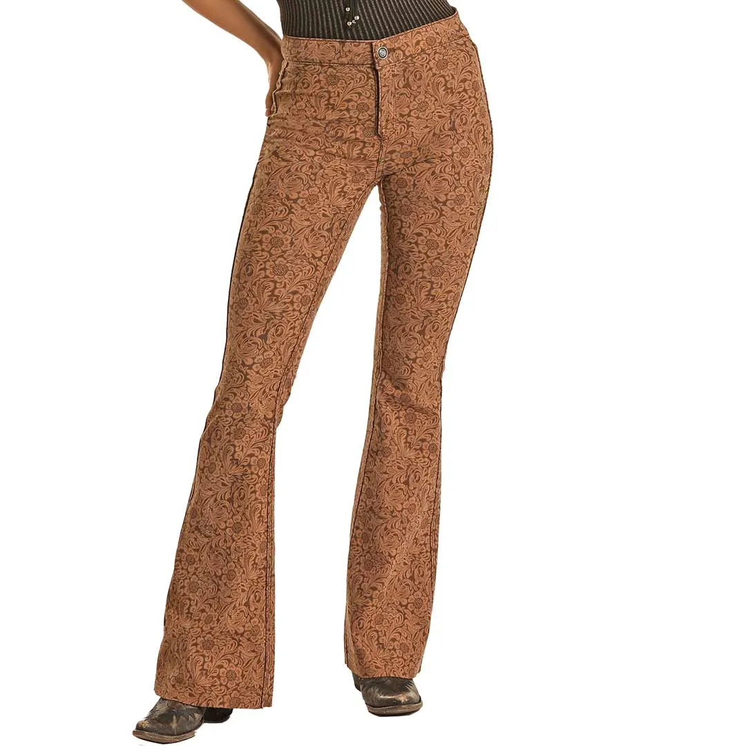 Rock & Roll Denim Women's Reversible Floral High Rise Extra Stretch Flare Leg Jeans
