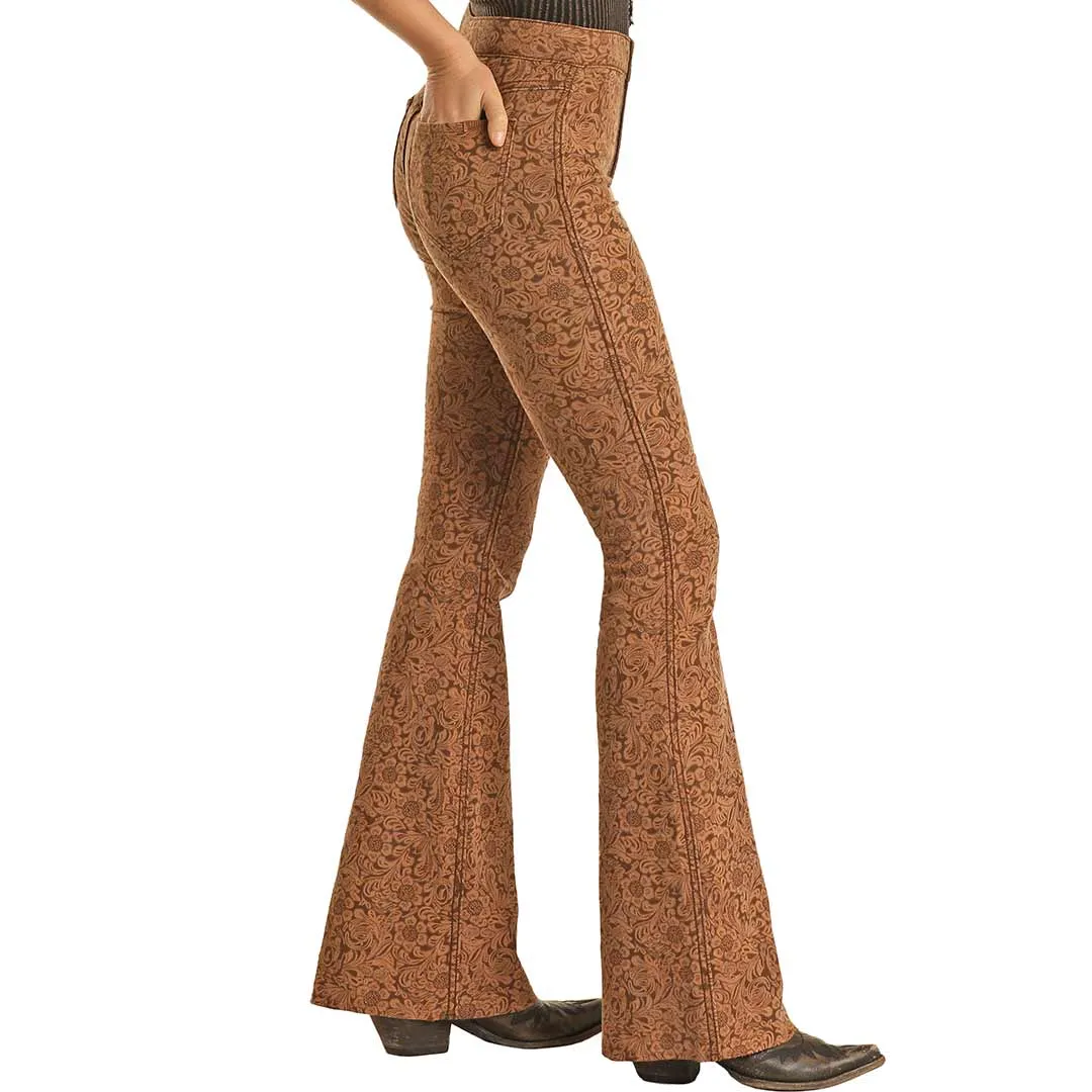 Rock & Roll Denim Women's Reversible Floral High Rise Extra Stretch Flare Leg Jeans