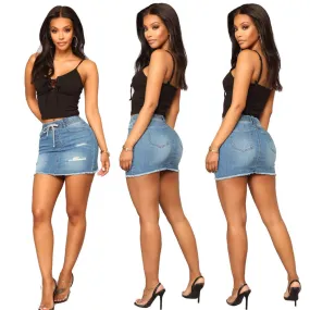 Sexy Denim High Waist Bodycon Strap Mini Skirts