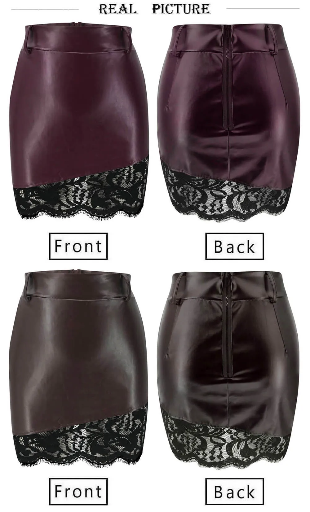 Sexy Leather Lace Patchwork Bodycon Mini Skirts