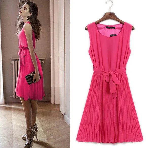 Sleeveless Pleated Knee-length Tank Chiffon Dress