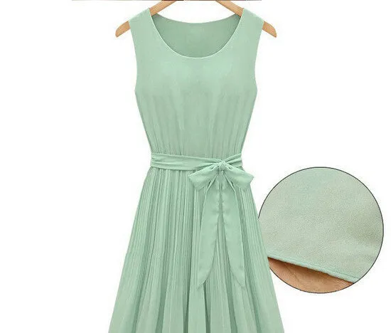 Sleeveless Pleated Knee-length Tank Chiffon Dress