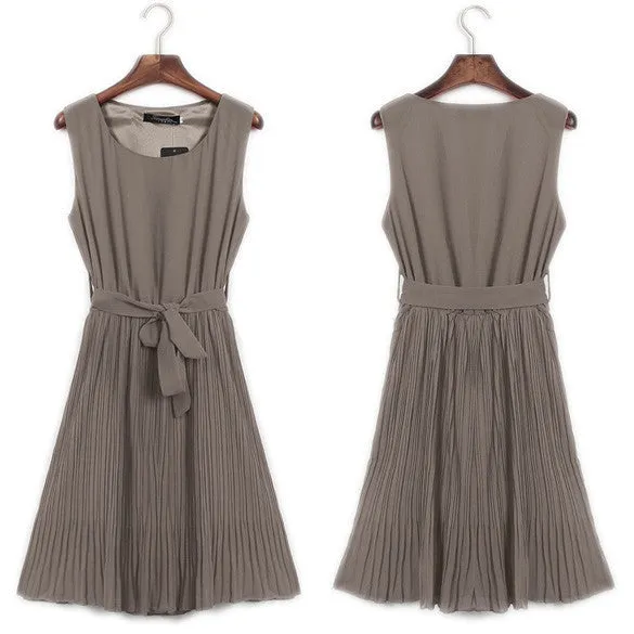Sleeveless Pleated Knee-length Tank Chiffon Dress