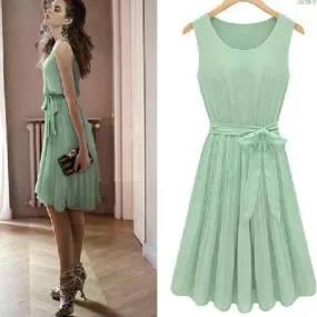 Sleeveless Pleated Knee-length Tank Chiffon Dress