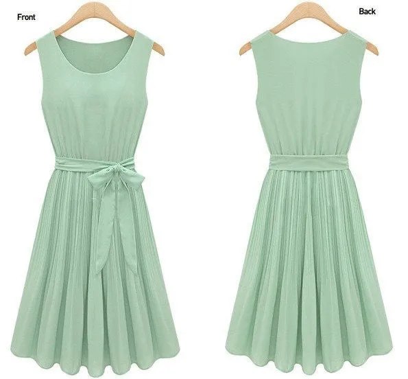Sleeveless Pleated Knee-length Tank Chiffon Dress